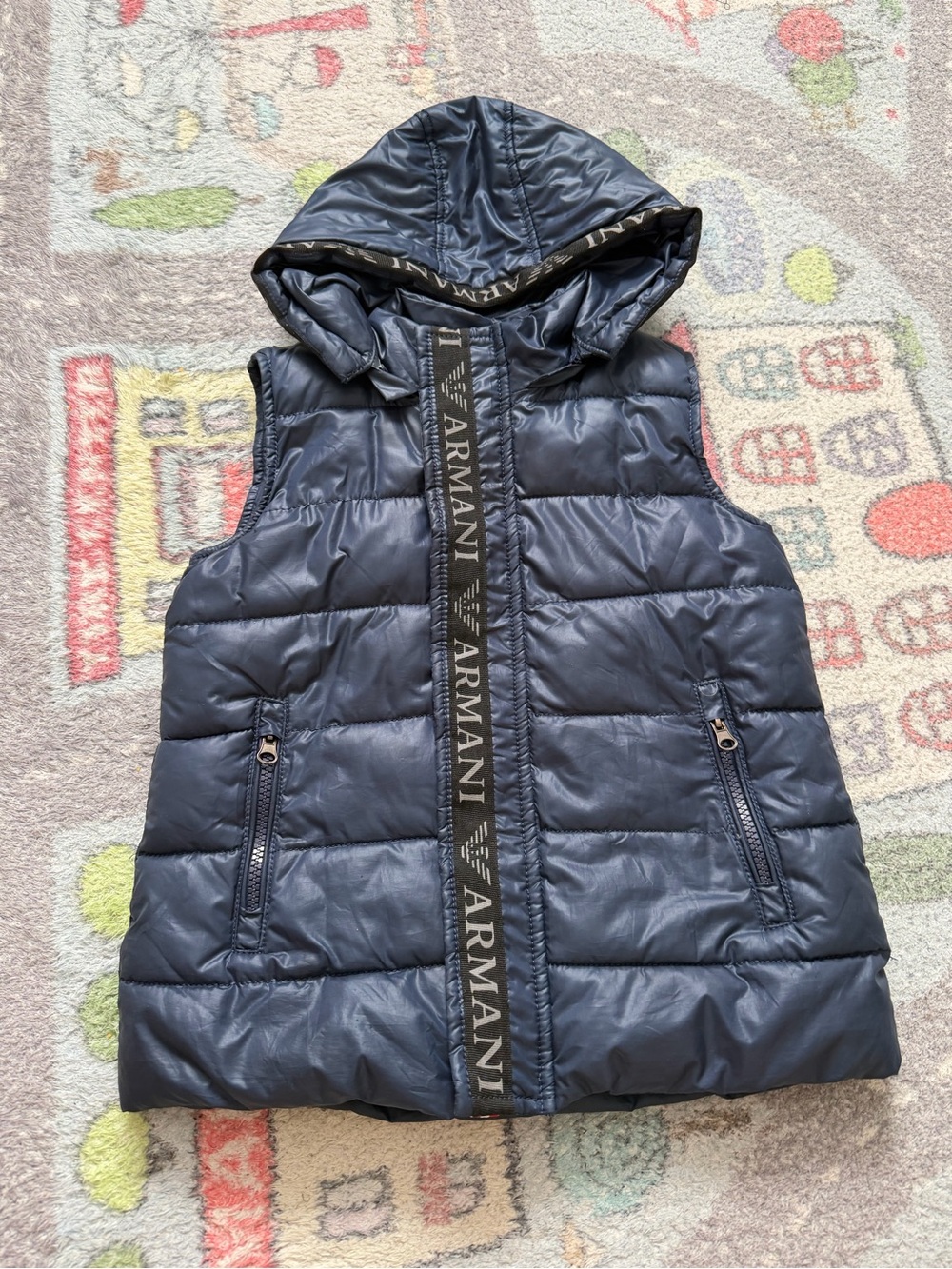 Kids Hooded Quilted Puffer Vest - Navy